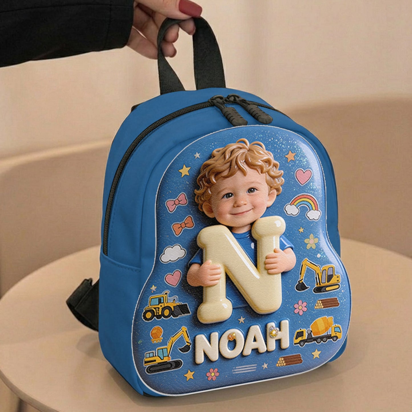 Personalized 3D Curly Blonde Baby Boy Custom Name Backpack, Cute Preschool Toddler School Gift for Little Boys