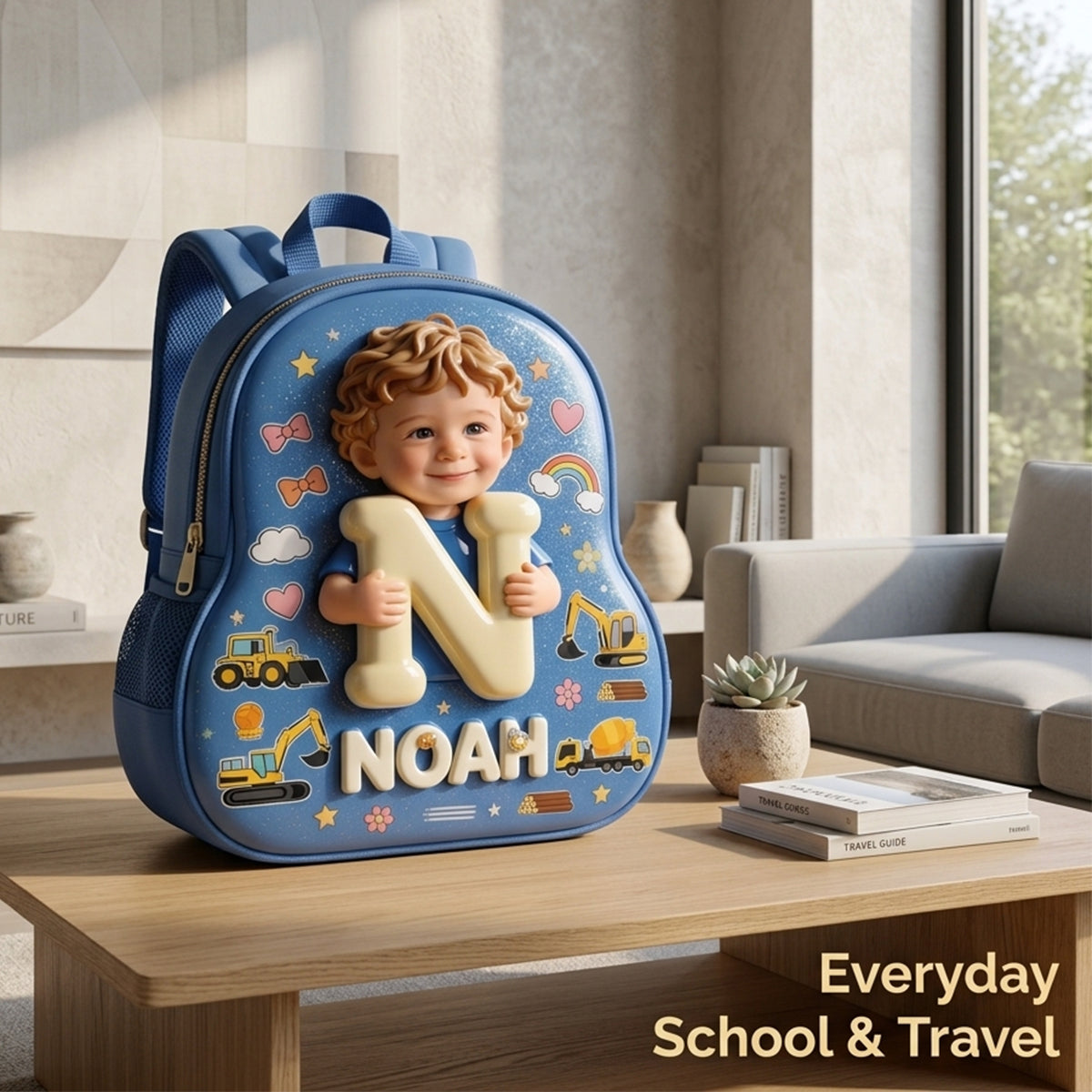 Personalized Curly Haired Latin Baby Boy Backpack Custom 3D Name Initial Toddler School Bag Cute Back to School Gift for Little Boys