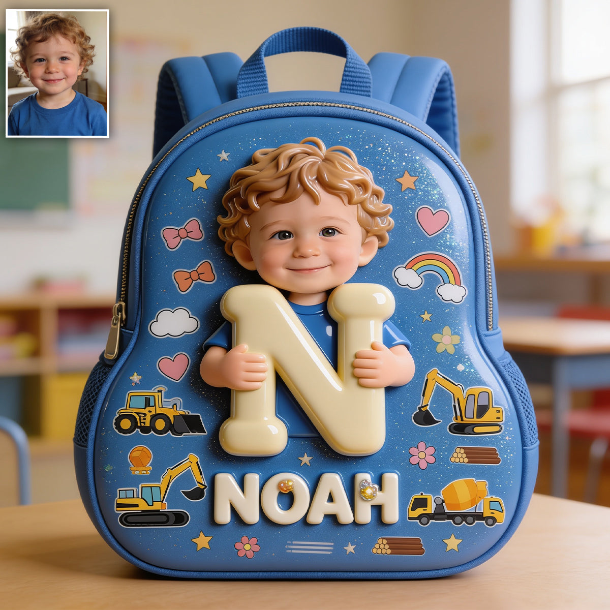 Personalized Curly Haired Latin Baby Boy Backpack Custom 3D Name Initial Toddler School Bag Cute Back to School Gift for Little Boys