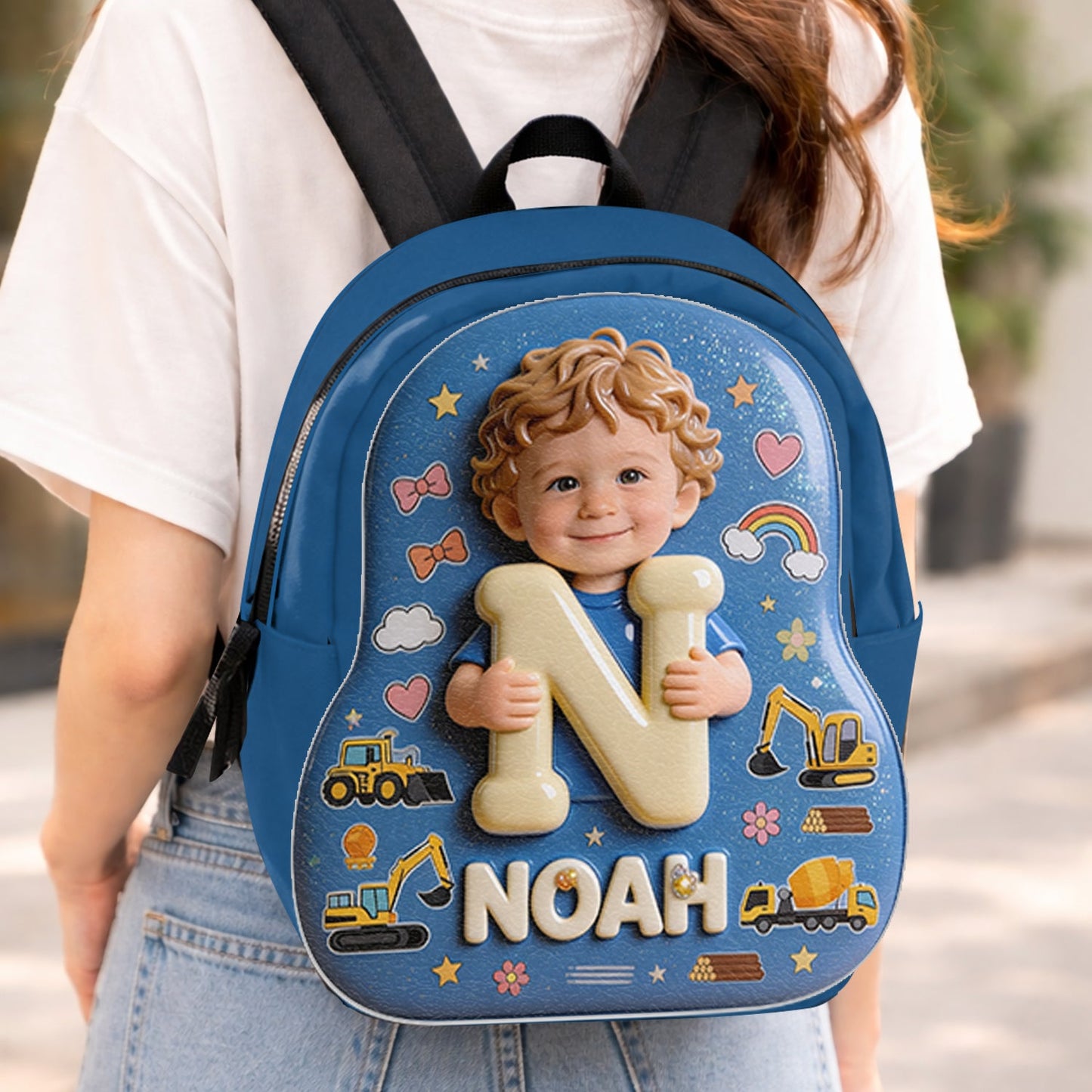 Personalized Curly Haired Latin Baby Boy Backpack Custom 3D Name Initial Toddler School Bag Cute Back to School Gift for Little Boys
