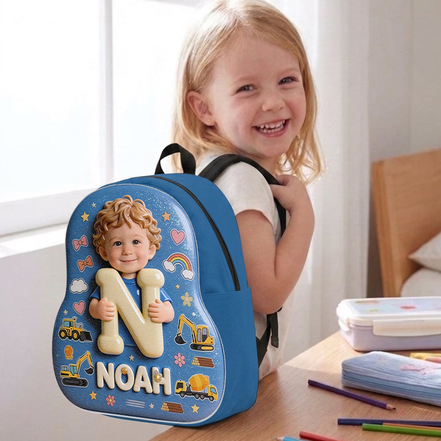 Personalized Curly Haired Latin Baby Boy Backpack Custom 3D Name Initial Toddler School Bag Cute Back to School Gift for Little Boys