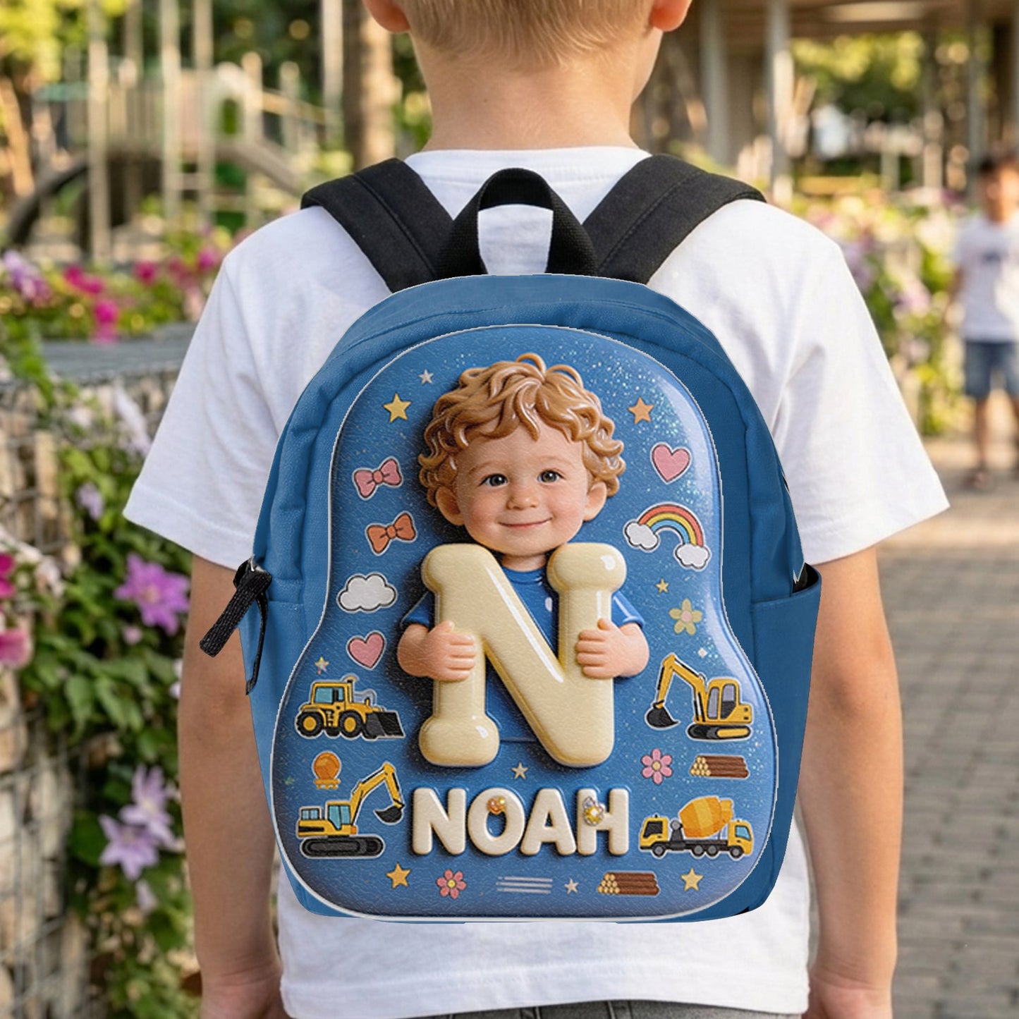 Personalized Curly Haired Latin Baby Boy Backpack Custom 3D Name Initial Toddler School Bag Cute Back to School Gift for Little Boys