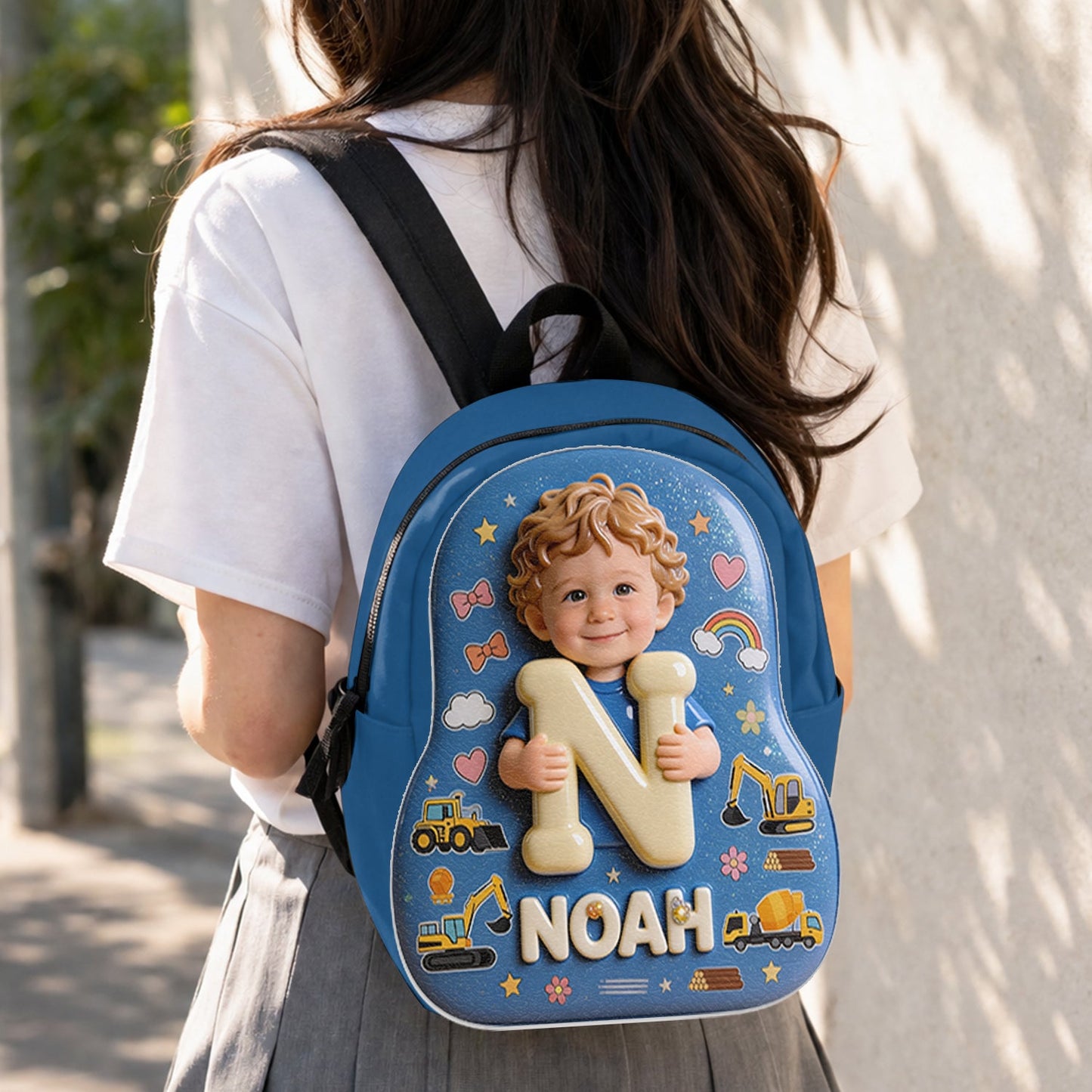 Personalized 3D Blonde Baby Boy Backpack Custom Name Changeable Patch Toddler School Gift for Little Boys