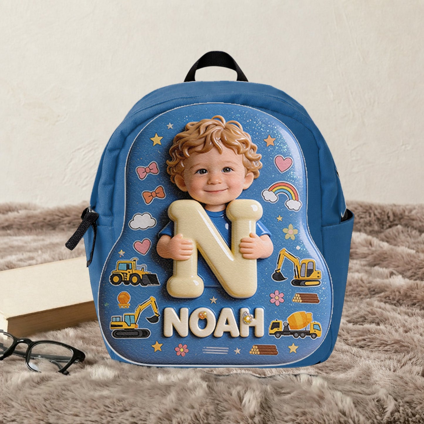 Personalized Curly Haired Latin Baby Boy Backpack Custom 3D Name Initial Toddler School Bag Cute Back to School Gift for Little Boys