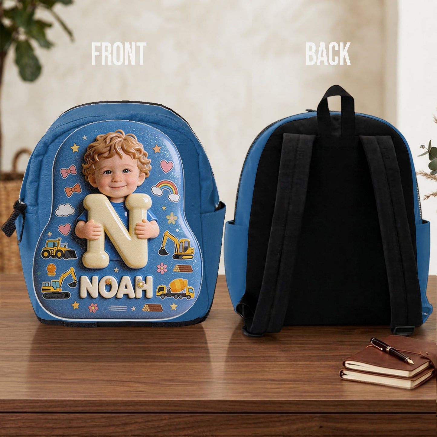 Personalized 3D Curly Hair Black Baby Boy Custom Name Backpack, Cute Toddler Preschool Gift for Little Boys