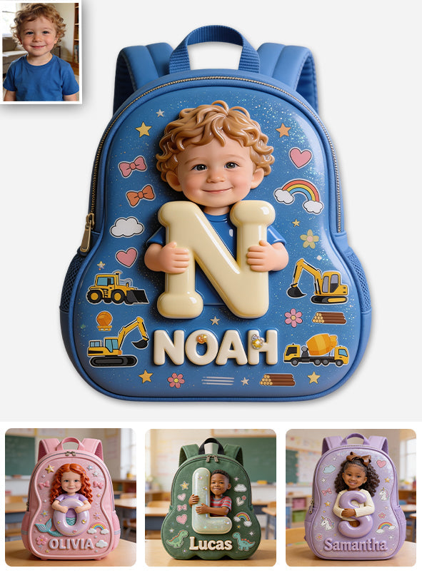 Personalized Curly Haired Latin Baby Boy Backpack Custom 3D Name Initial Toddler School Bag Cute Back to School Gift for Little Boys