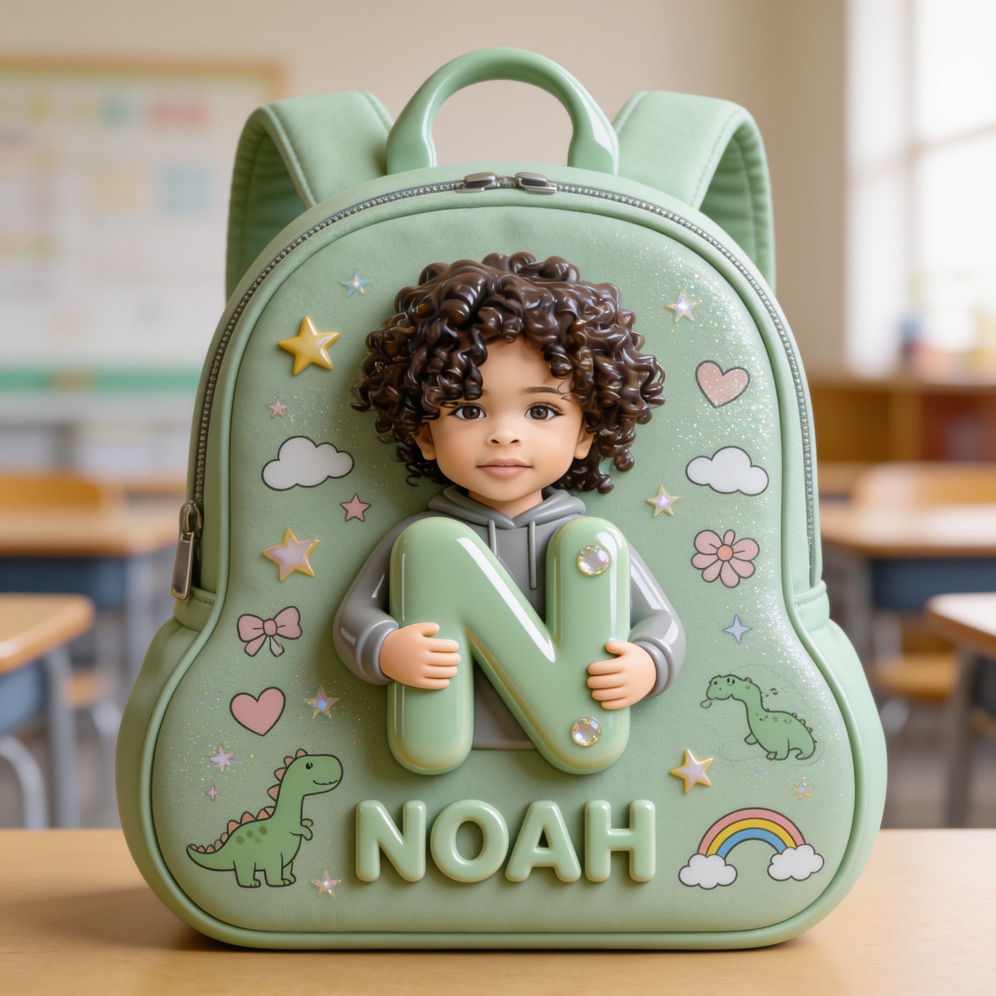 Personalized Curly Haired Latin Baby Boy Backpack Custom 3D Name Initial Toddler School Bag Cute Back to School Gift for Little Boys