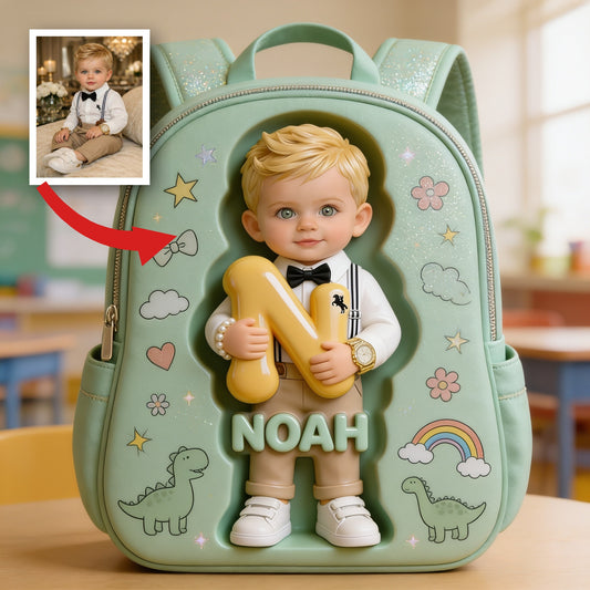 Personalisierter 3D Blonder Baby Jungen Rucksack mit Wechselbarem Namen Patch Geschenk für Kleinkinder