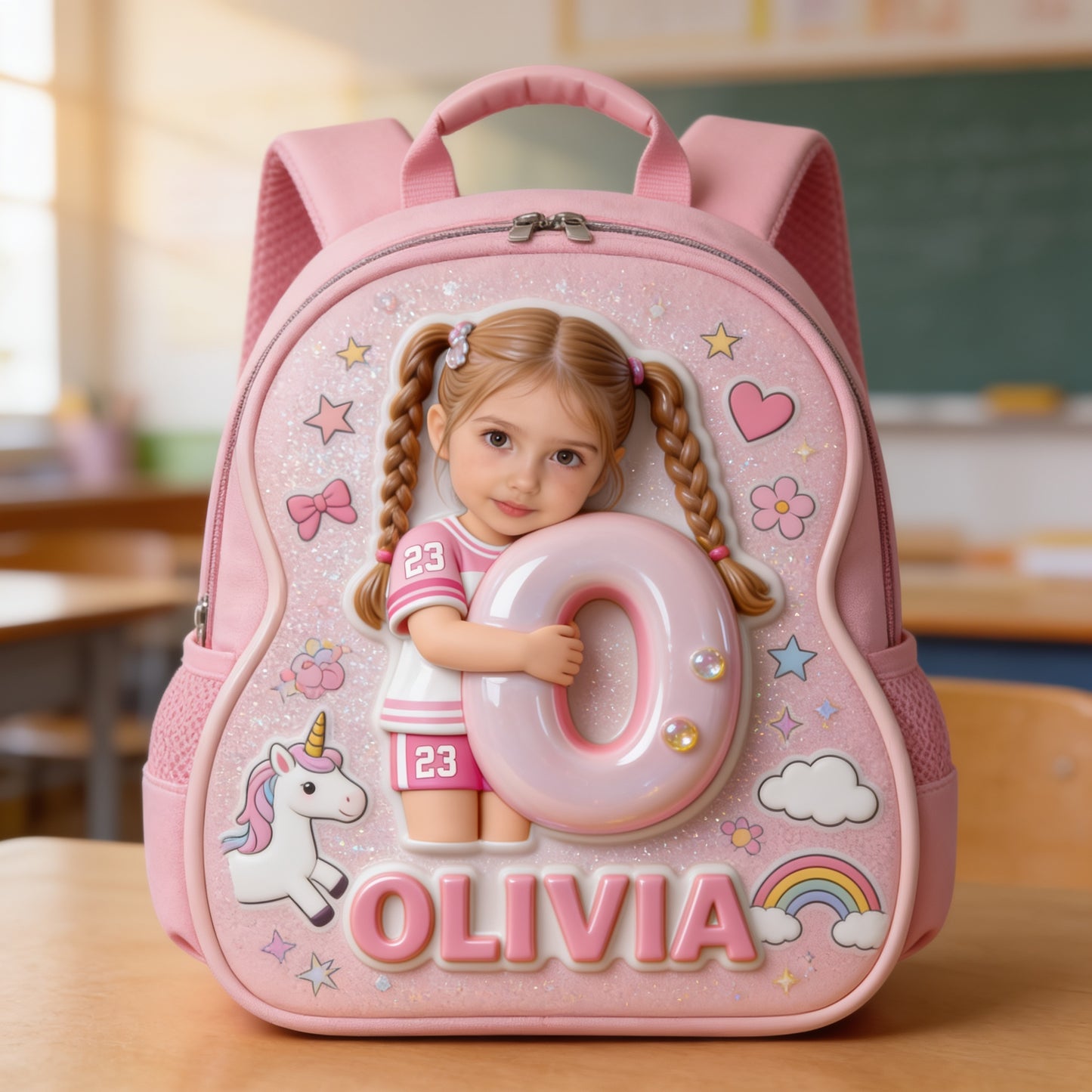Personalized 3D Cute Baby Girl Pink Glitter Backpack Custom Name Back to School Gift for Toddler Girls
