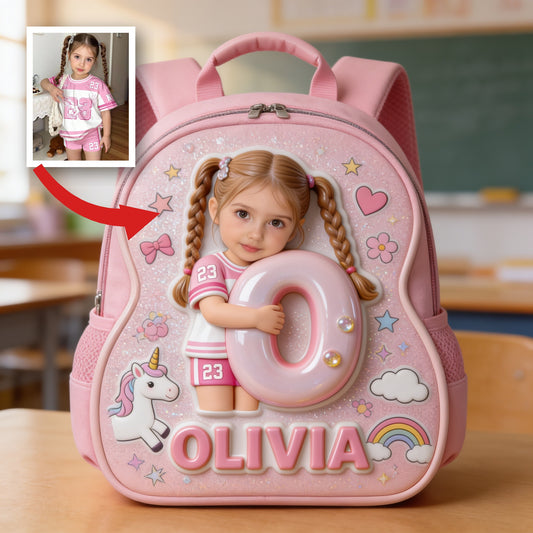 Personalisierter 3D Süßer Mädchen Rucksack mit Glitzer für den Schulanfang
