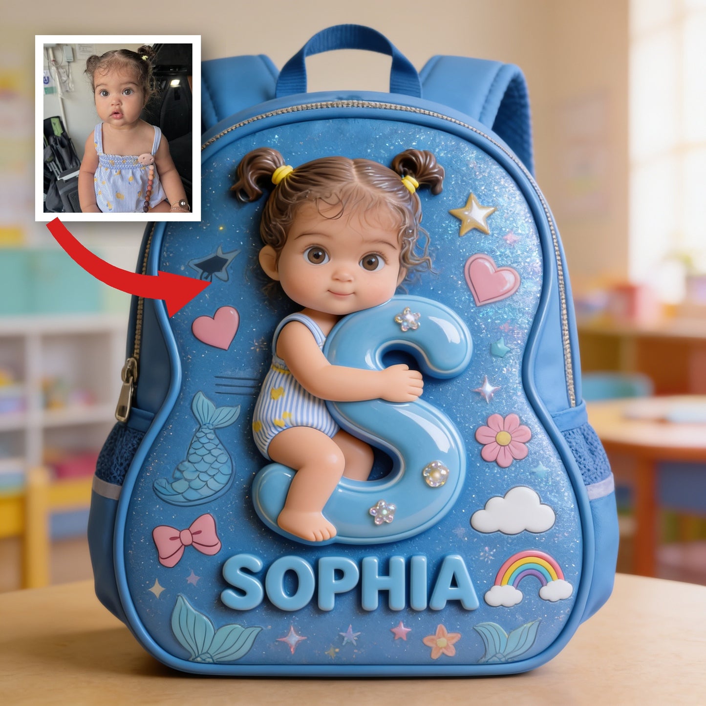 Personalized 3D Latin Baby Girl Custom Name Backpack, Glitter Toddler Preschool Bag Gift for Little Girls