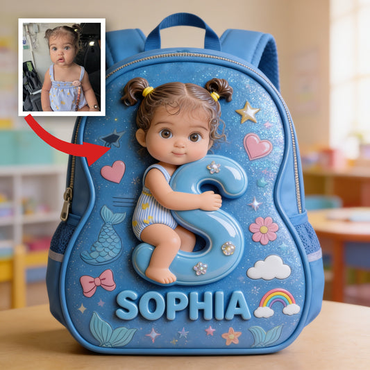 Personalisierter 3D Latein Mädchen Rucksack mit Namen, Glitzer Geschenk für kleine Mädchen