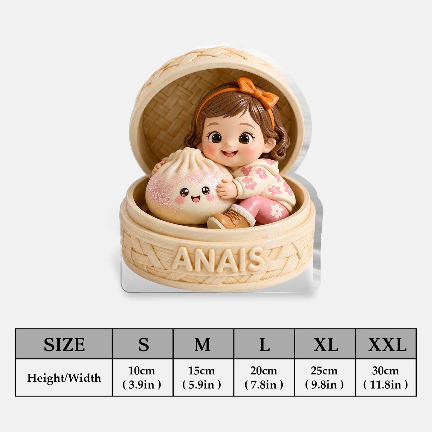 Adorable Curly Red Haired Baby with Cute Pink Dumpling Personalized Kids Double-Sided Acrylic Plaque Gift