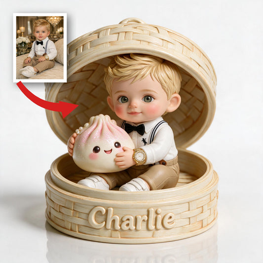 Niedliche personalisierte blonde Babyjunge Bambusdampfer 2-seitige bedruckte Acrylplakette, individuelles Kindergeschenk