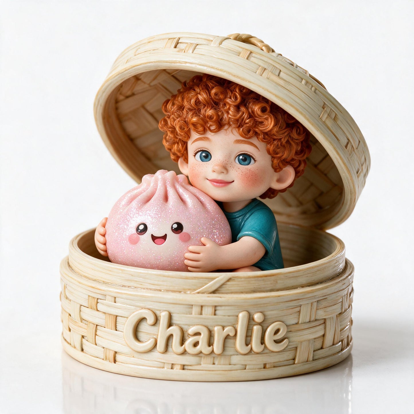 Adorable Curly Red Haired Baby with Cute Pink Dumpling Personalized Kids Double-Sided Acrylic Plaque Gift