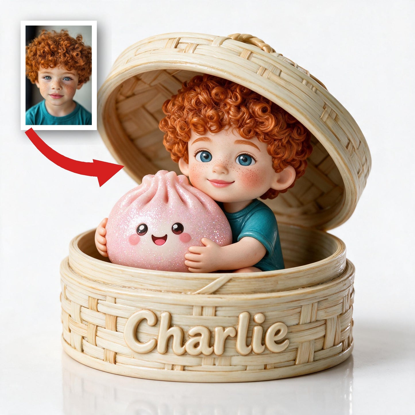 Adorable Curly Red Haired Baby with Cute Pink Dumpling Personalized Kids Double-Sided Acrylic Plaque Gift