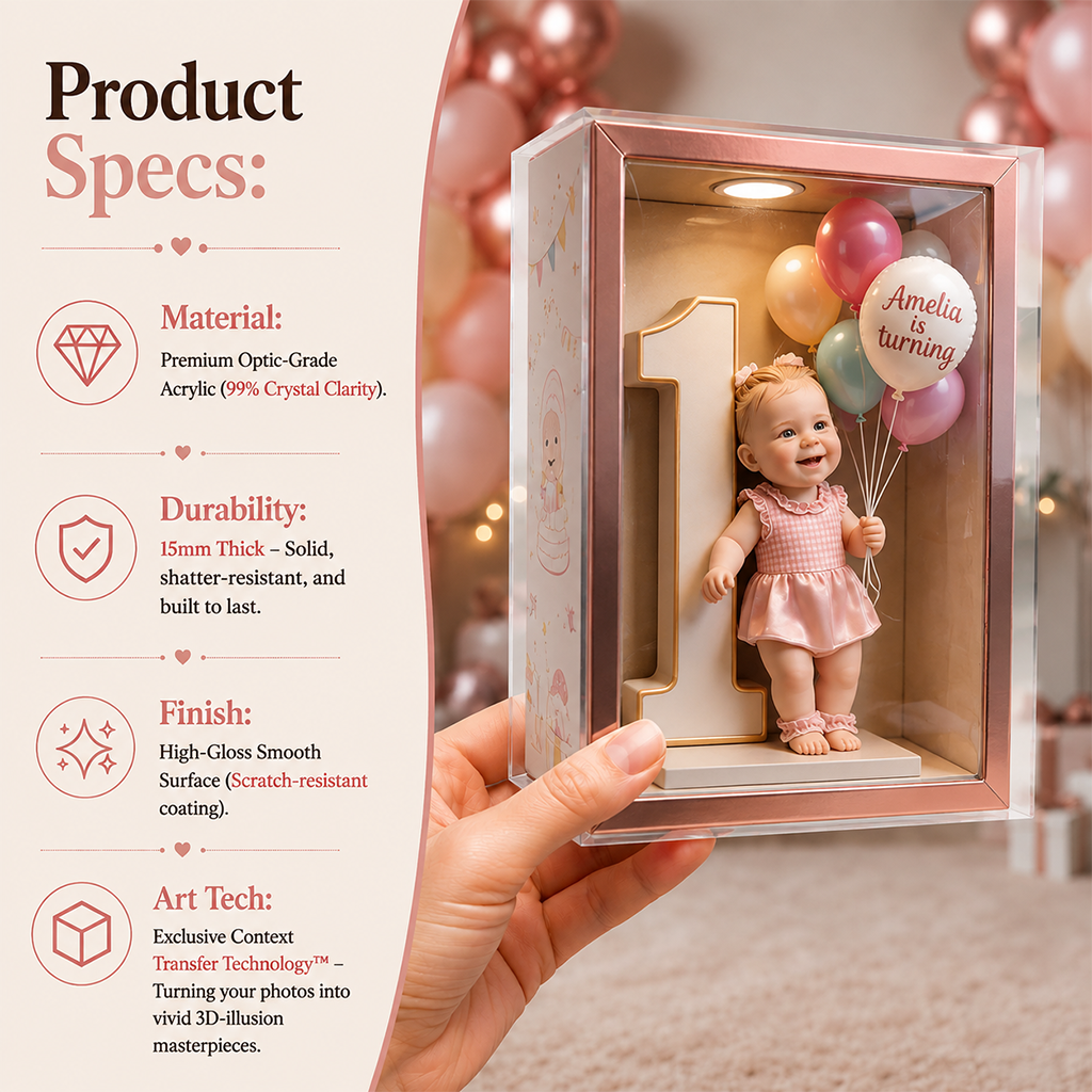 Personalized Cute Baby 1st Birthday Custom Shaped Acrylic Plaque, Balloon Themed First Birthday Keepsake Gift