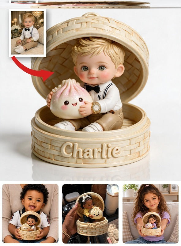 Cute Chibi Black Baby Girl Holding Kawaii Dumpling Personalized 2-Side Printed Acrylic Plaque Kids Gift Keepsake