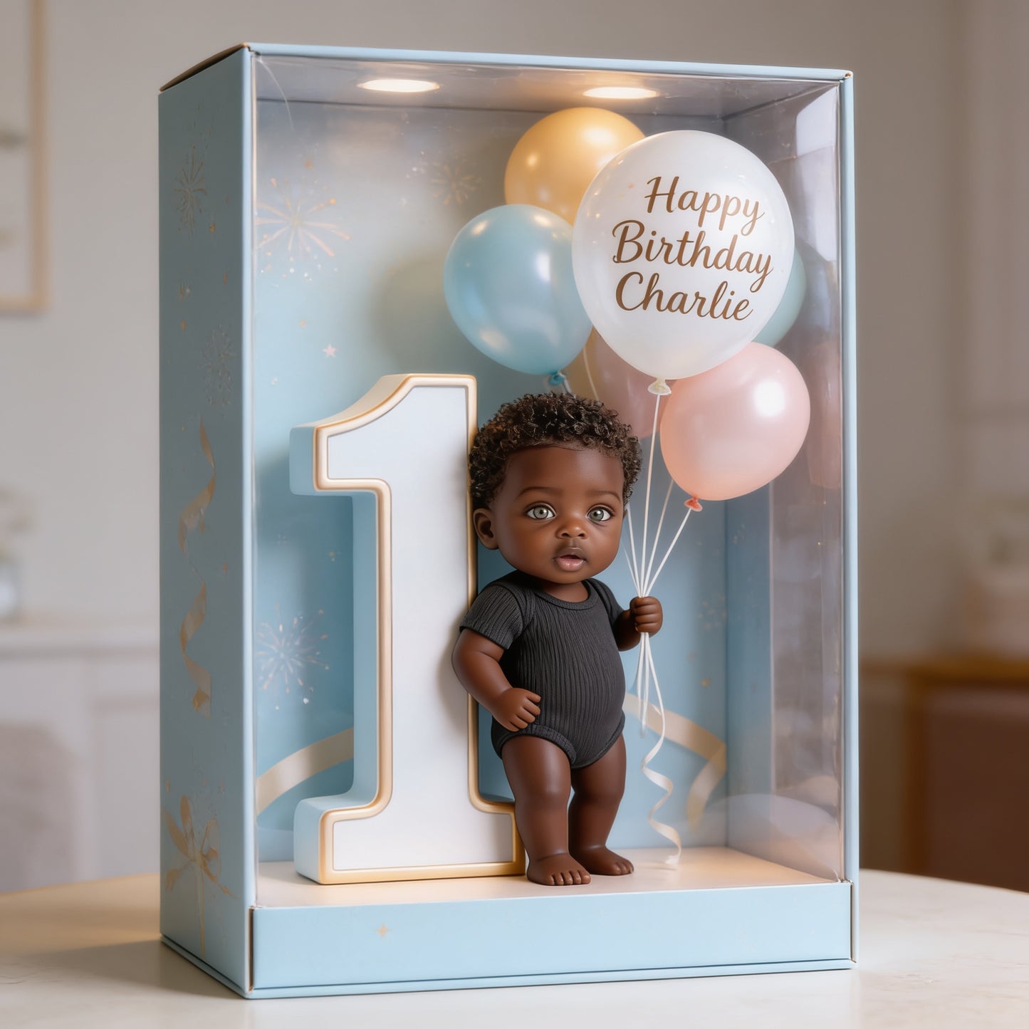 Personalized 1st Birthday Baby Boy with Pastel Balloons Custom Shaped Acrylic Plaque, Custom First Birthday Keepsake Gift