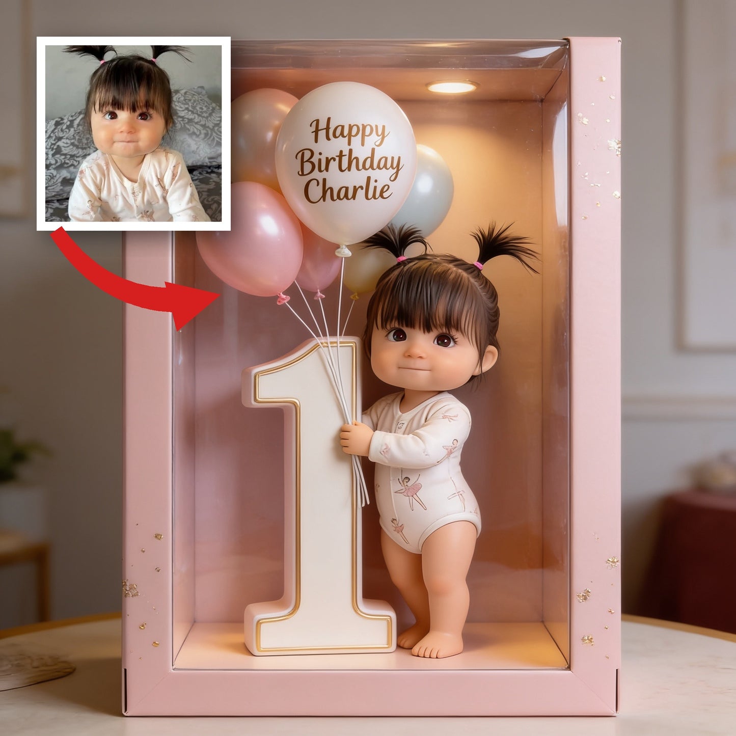 Personalized Cute Baby 1st Birthday Custom Shaped Acrylic Plaque, Balloon Themed First Birthday Keepsake Gift