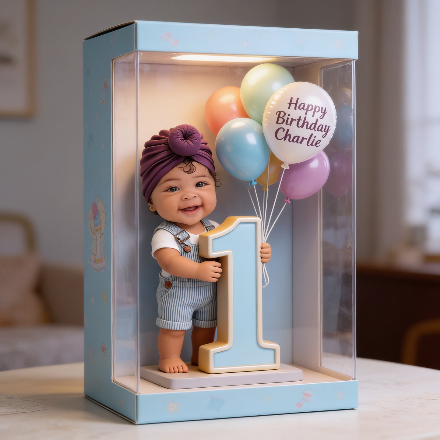Personalized Cute Latin Baby 1st Birthday Acrylic Plaque with Balloons & Number One, Custom First Birthday Keepsake Gift