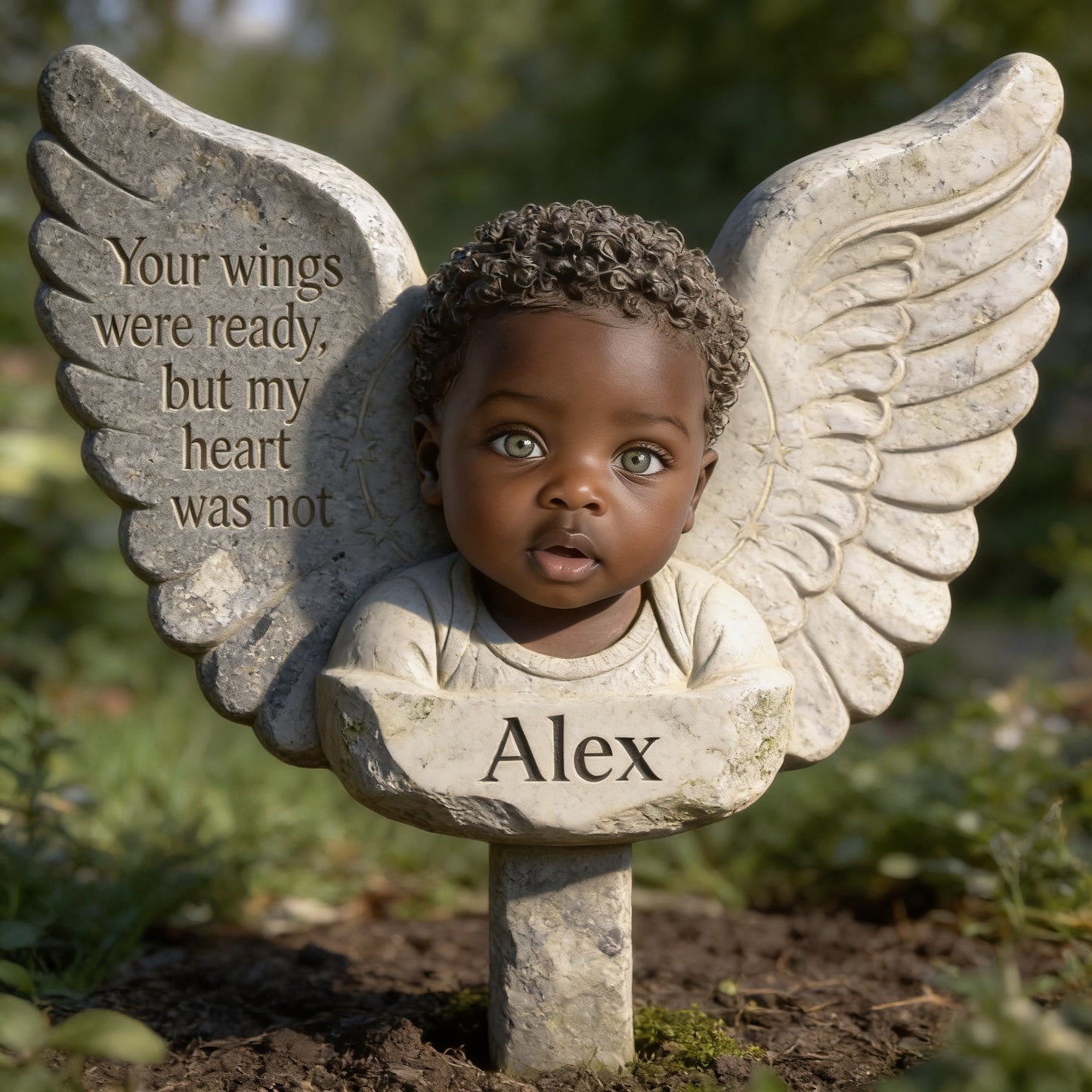 Personalized Black Baby Angel Memorial Garden Sign 'Your Wings Were Ready' Custom Child Loss Remembrance Acrylic Plaque