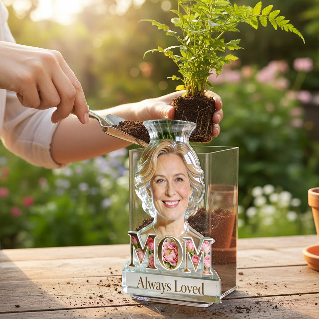 Personalized Elderly Gray Haired Mom Acrylic Flower Pot, Thoughtful Mother's Day Keepsake Gift for Mom Grandma Home Floral Display Decor