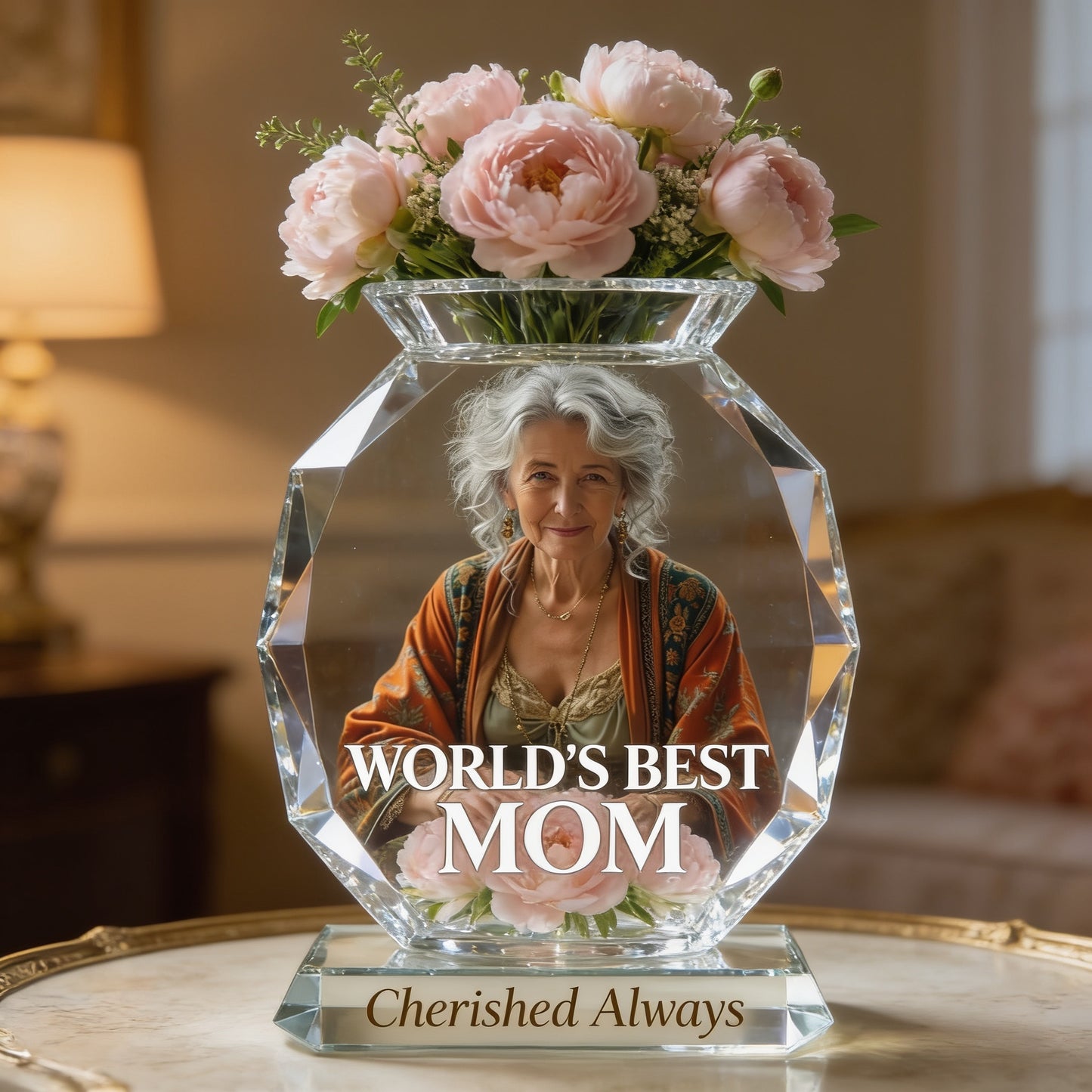 Personalized Elderly Gray Haired Mom Acrylic Flower Pot, Thoughtful Mother's Day Keepsake Gift for Mom Grandma Home Floral Display Decor