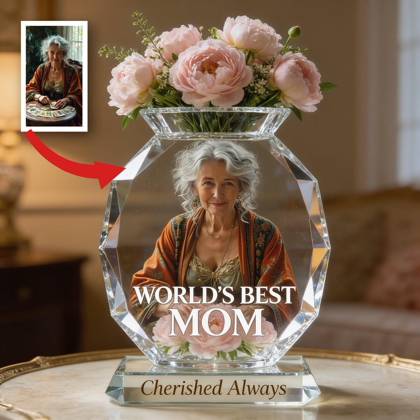Personalized Elderly Gray Haired Mom Acrylic Flower Pot, Thoughtful Mother's Day Keepsake Gift for Mom Grandma Home Floral Display Decor