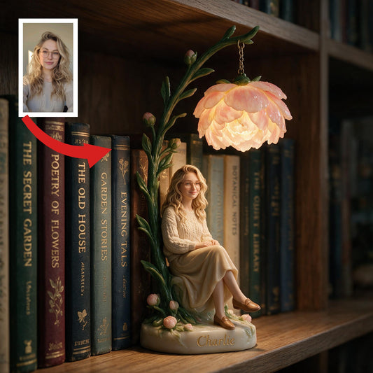 Personalisierte Stehlampe für Erwachsene mit rosa Pfingstrose - Gemütliche Leseecke Geschenk zur Selbstliebe
