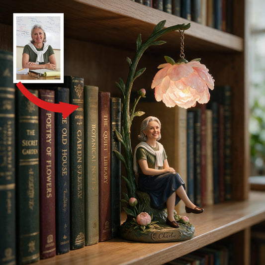 Personalisierte Lehrer Pfingstrose Bücherregal Lampe Warm LED Deko Geschenk für Leseecke