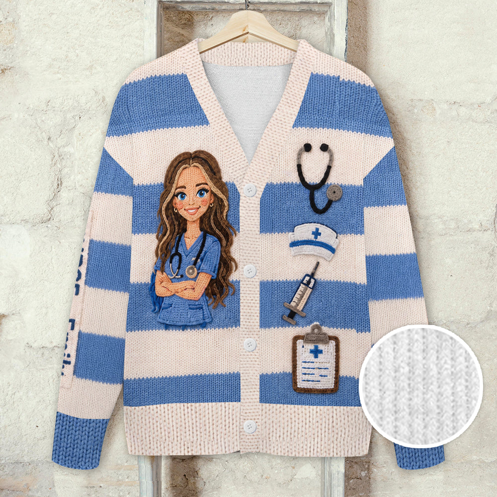 Personalized 3D Knit Nurse Life Cardigan Sweater, Custom Proud Nurse Gift for Healthcare Professionals Casual Work Wear