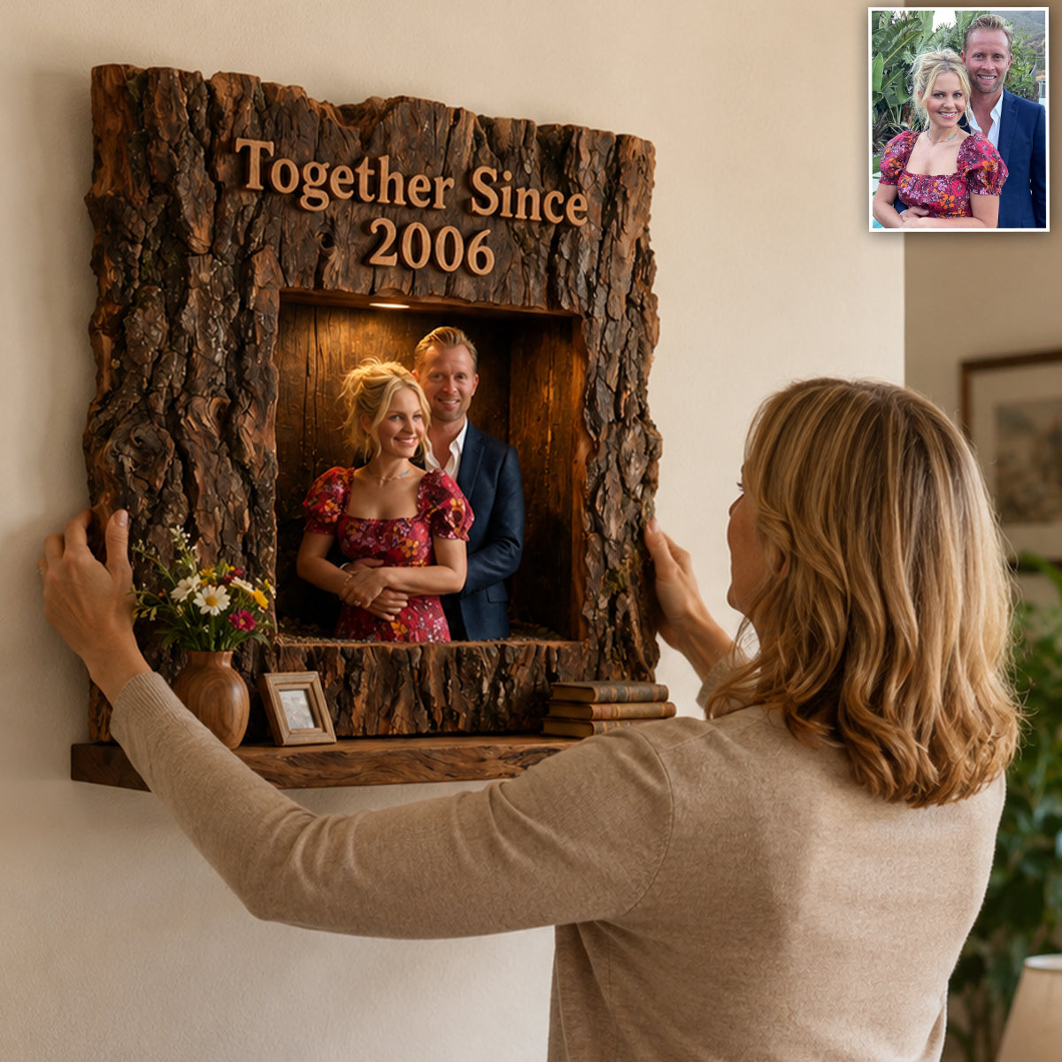 Rustic Live Edge Personalized Couple Wooden Floating Shelf - 'I'm Yours No Returns' Romantic Anniversary Home Decor Gift