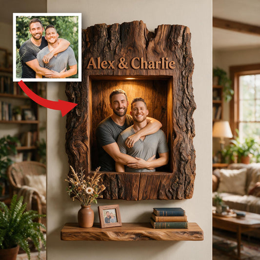 Personalisierte Rustikale LGBTQ Paar Holz Wandregal, Individuelles Geschenk für Zuhause, Jubiläum oder Einweihung