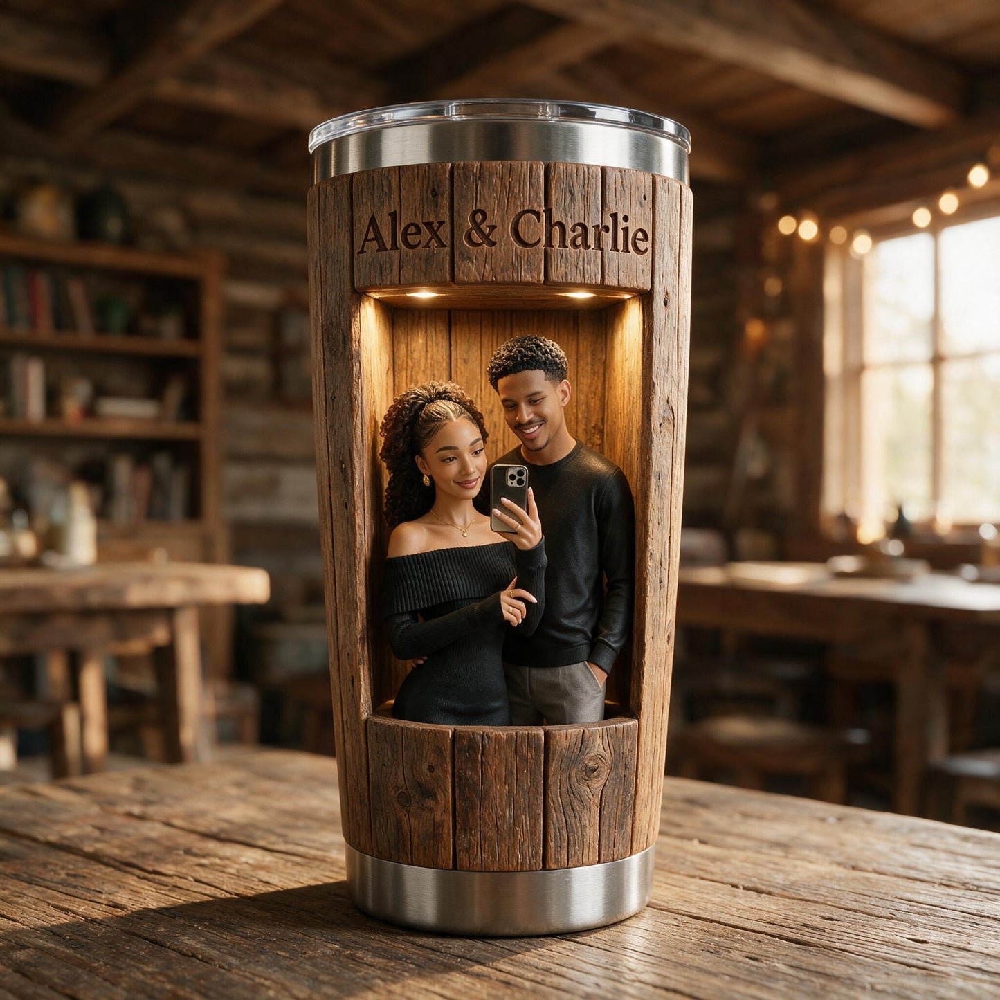Personalized Rustic 3D Young Black Couple Selfie Tumbler - 'You & Me We Got This' Romantic Custom Couple Anniversary Gift