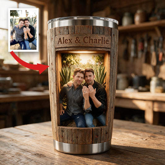 Personalisierter LGBT Lateinisches Paar Becher 'Du & Ich, Wir schaffen das' Rustikales Hochzeitsgeschenk für schwule Partner