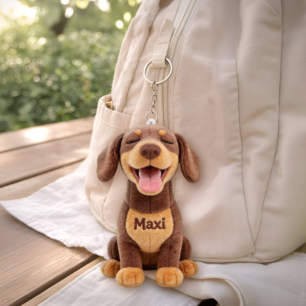 Personalized Fluffy Golden Retriever Plush Keychain, Custom Name Dog Charm Gift for Golden Retriever Lovers