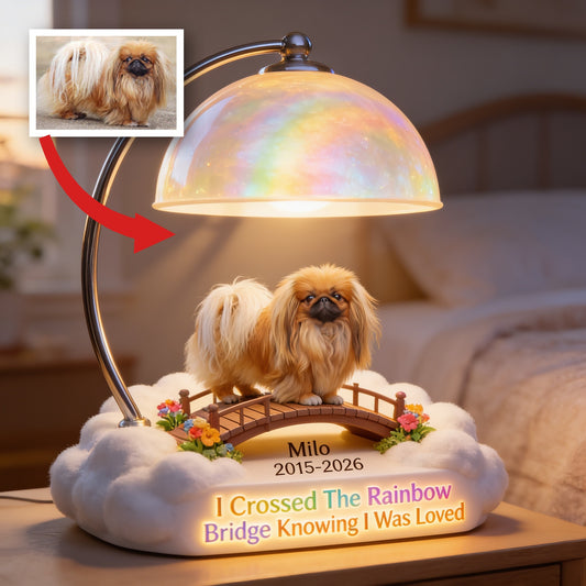 Personalisierte Langhaarige Shih Tzu Regenbogenbrücke Gedenk-Acryl LED Nachtlicht, Trostgeschenk für den Verlust eines Haustiers