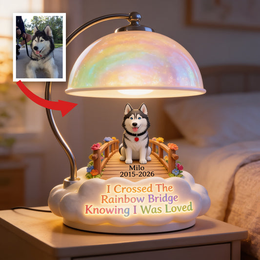 Personalisierte Siberian Husky Regenbogenbrücke Gedenk-Acryl-LED-Nachtlicht, Hund Verlust Mitgefühl Geschenk