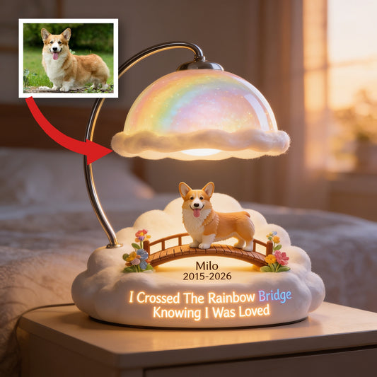 Personalisierte Tan Welsh Corgi Regenbogenbrücke Gedenk-Acryl-LED-Nachtlicht
