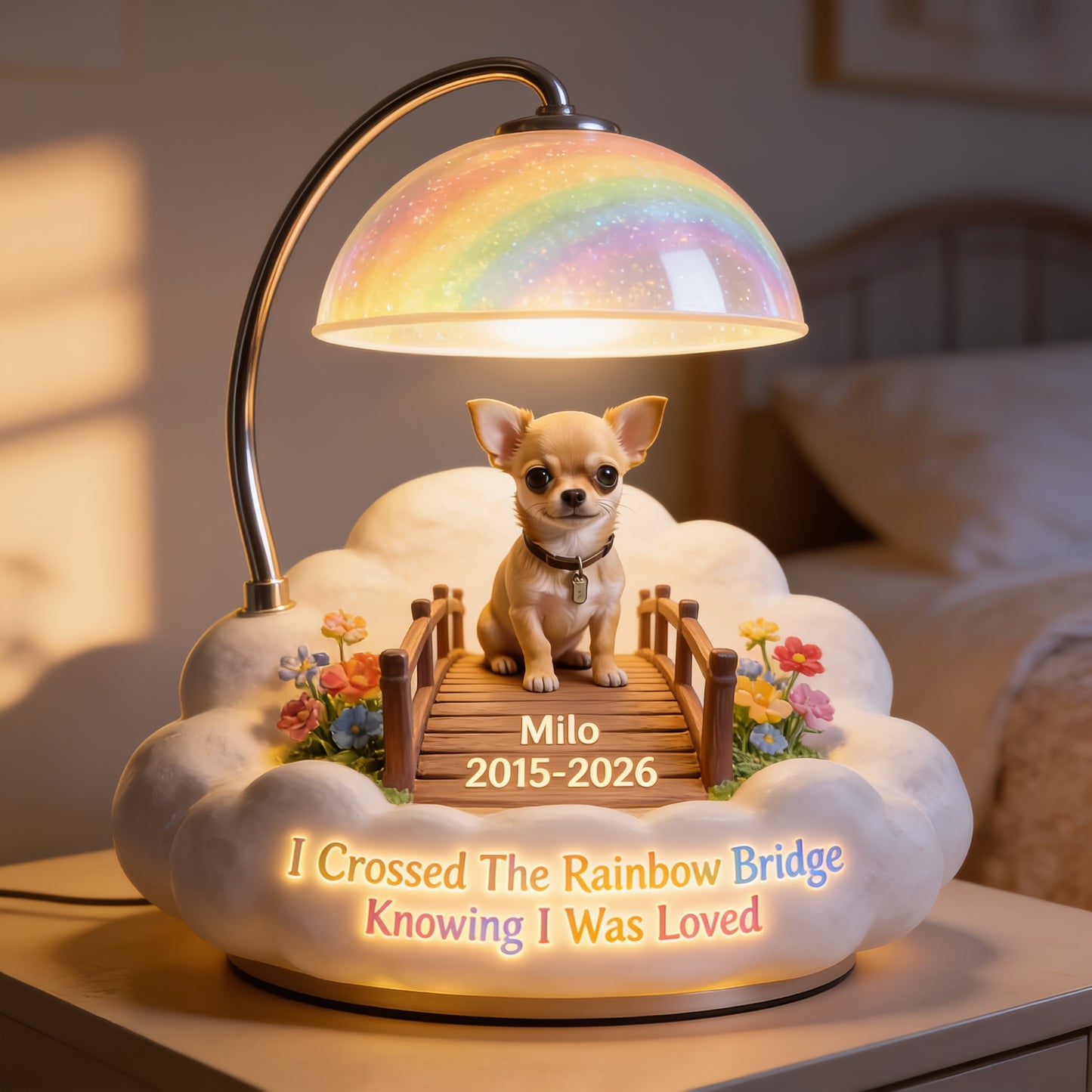 Personalized Fawn Chihuahua Rainbow Bridge Memorial Acrylic LED Night Light, Pet Loss Sympathy Keepsake Gift