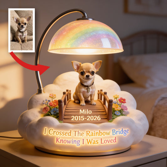 Personalisierte Fawn Chihuahua Rainbow Bridge Gedenk-Acryl-LED-Nachtlicht, Trostgeschenk für den Verlust eines Haustiers