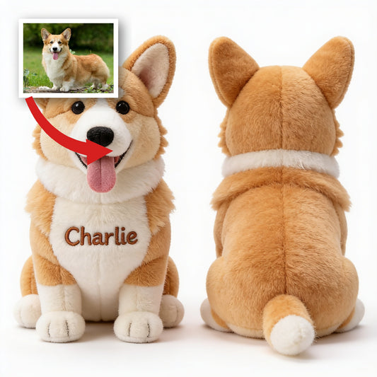 Personalisierter sitzender tan & weißer Corgi Plüsch Schlüsselanhänger - Individuelles Hundegeschenk für Corgi-Liebhaber & Tierbesitzer
