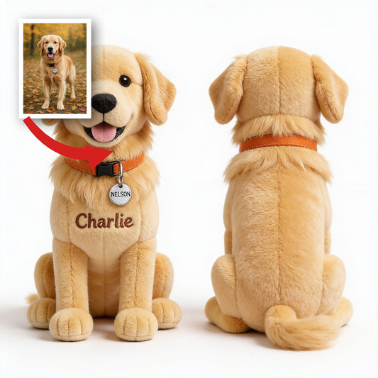 Personalisierter Flauschiger Golden Retriever Plüsch Schlüsselanhänger, Individueller Namens Hund Charm Geschenk für Golden Retriever Liebhaber
