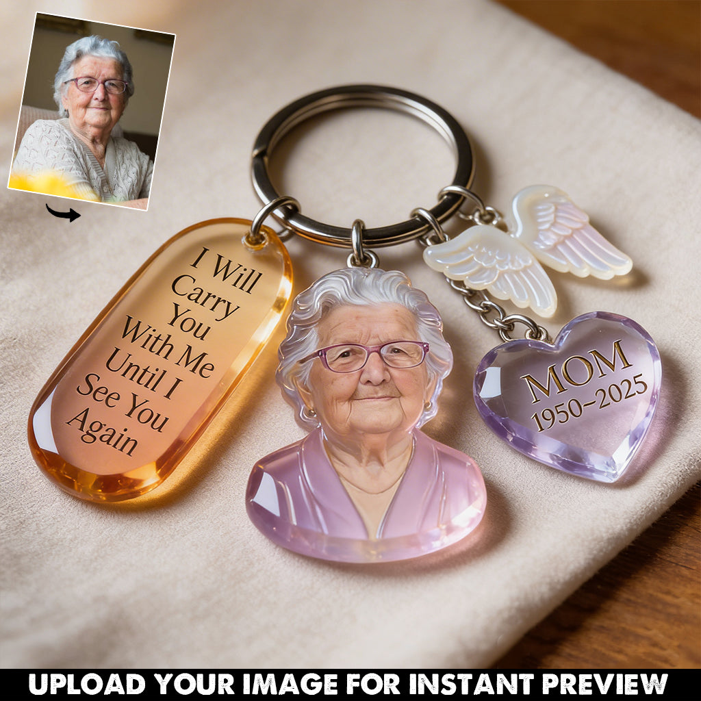 Personalized Custom Black Woman Portrait Memorial Keychain with Charms Sympathy Remembrance Keepsake Gift