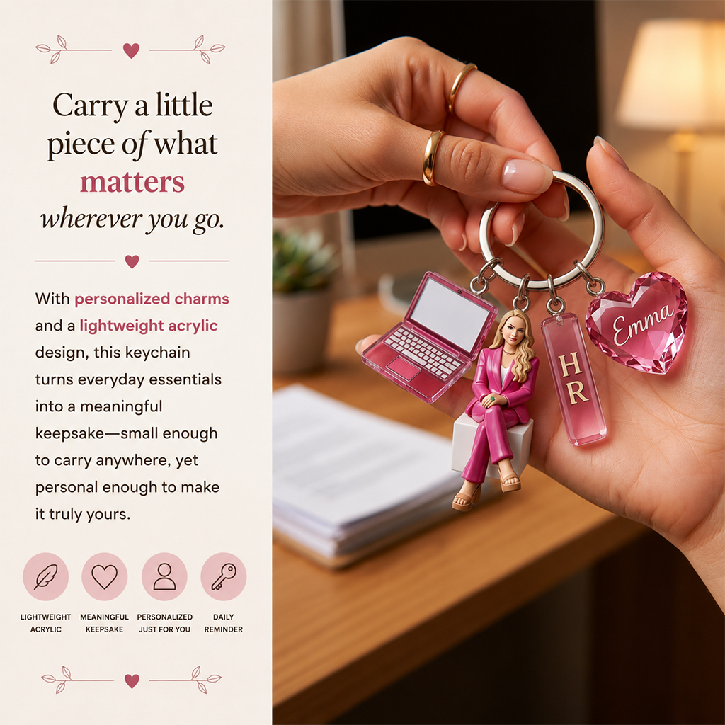 Personalized Adult Latin Man Portrait Keychain, Custom Office Colleague Staff Appreciation Gift With Themed Charms