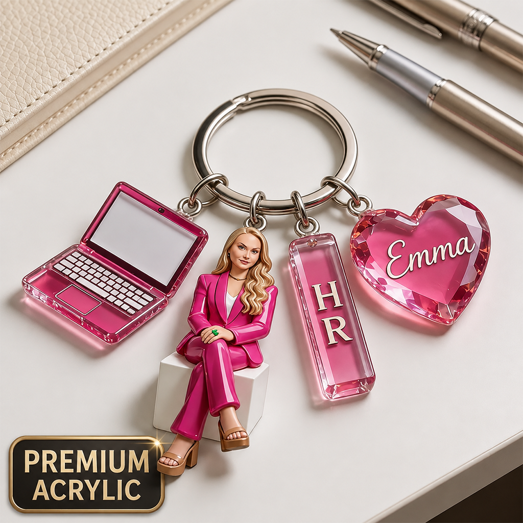 Personalized Adult Man Coworker Keychain, Custom Office Staff Appreciation Gift With Themed Acrylic Charms