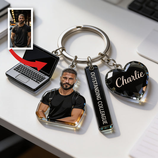 Personalisierter Schlüsselanhänger mit Porträt eines schwarzen Mannes, Geschenk für Kollegen