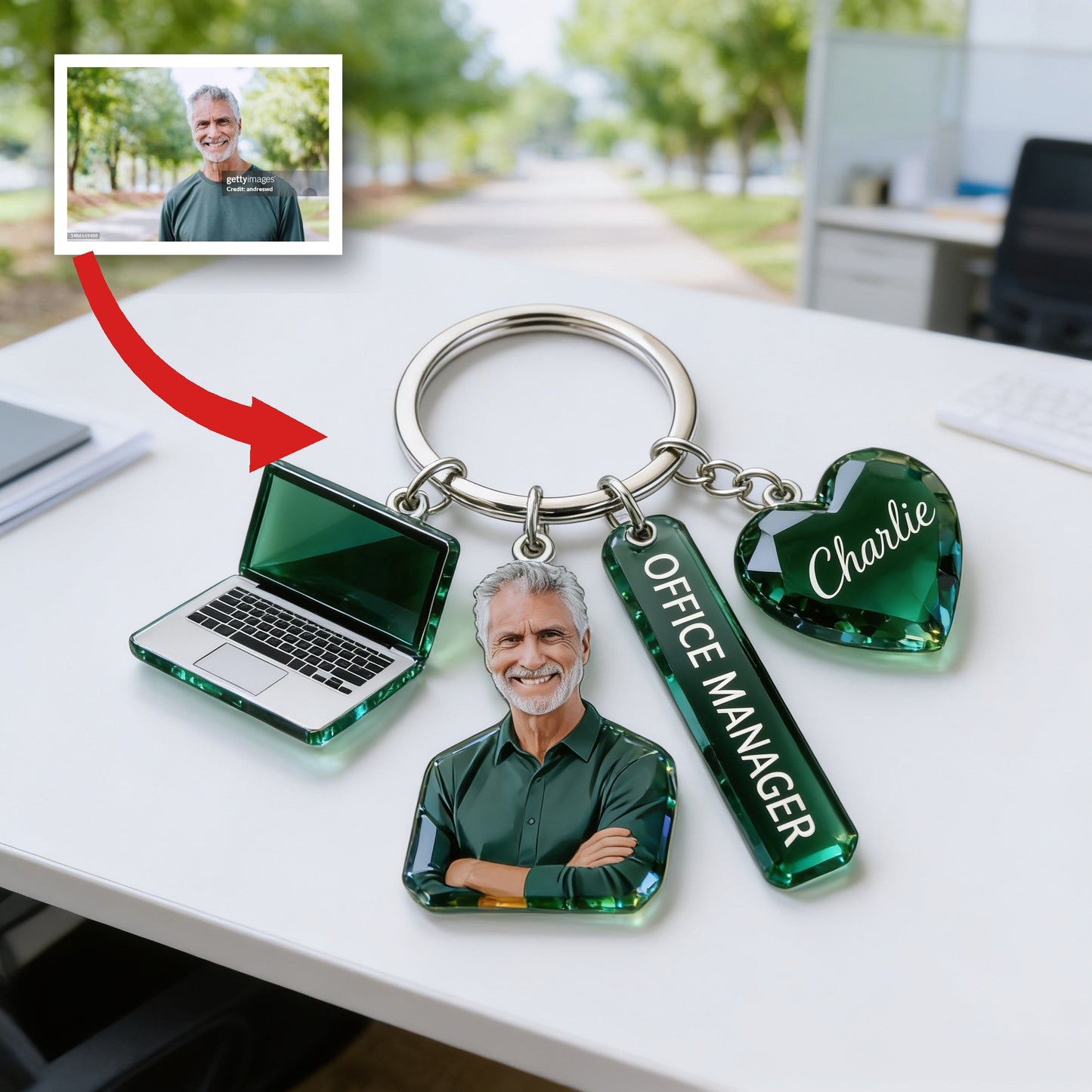 Personalized Adult Man Coworker Keychain, Custom Office Staff Appreciation Gift With Themed Acrylic Charms