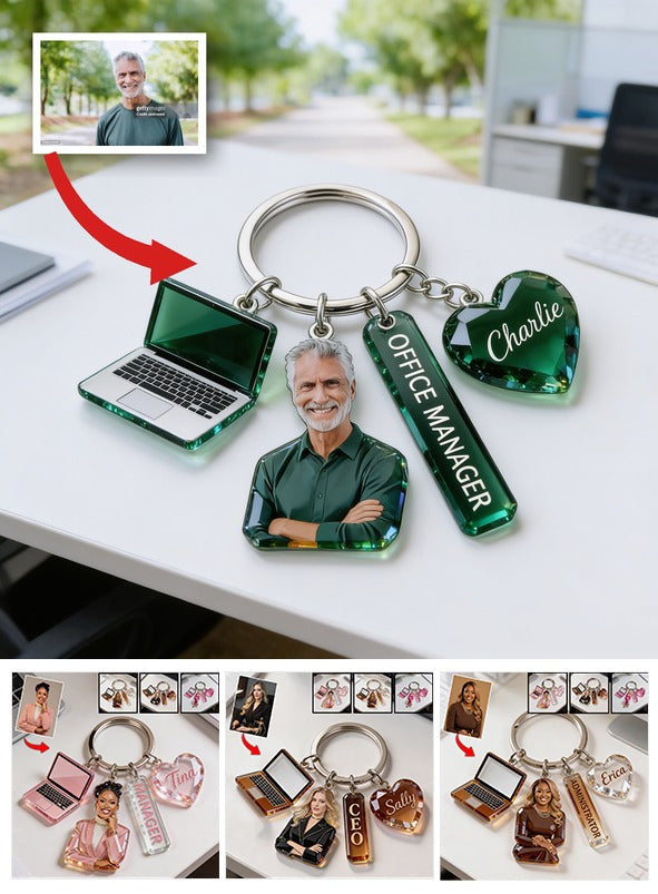 Personalized Black Woman Portrait Keychain, Custom Star Employee Office Appreciation Gift for Colleague with Charms